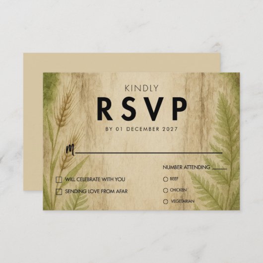 Rustic Bark en Moss Forest Wedding RSVP Kaart (Voorkant / Achterkant)