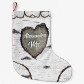 Rustic Bark Wood Carved Heart Aspen Tree Mr. Kleine Kerstsok (Voorkant)