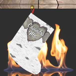 Rustic Bark Wood CarveHeart Greenery Brown Kleine Kerstsok