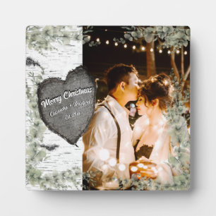 Rustic Bark Wood Heart Eucalyptus Greenery Fotoplaat