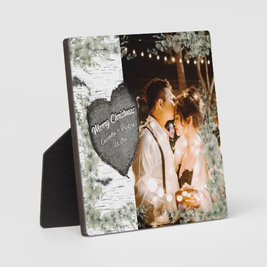 Rustic Bark Wood Heart Eucalyptus Greenery Fotoplaat (Voorkant)