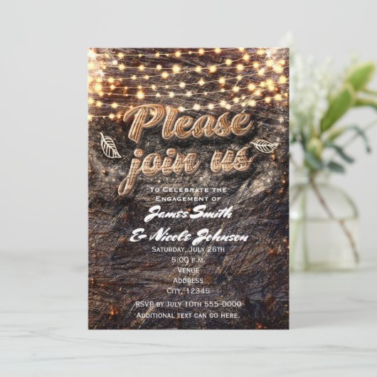 Rustic Bark Wood & Sparkle Lights Herfst Uitnodigi Kaart (Staand voorkant)