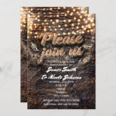 Rustic Bark Wood & Sparkle Lights Herfst Uitnodigi Kaart (Voorkant / Achterkant)