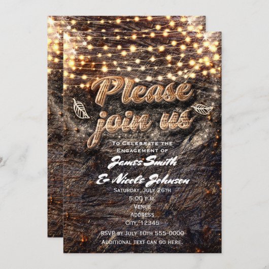 Rustic Bark Wood & Sparkle Lights Herfst Uitnodigi Kaart (Voorkant / Achterkant)