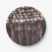 Rustic Bark Wood & String Lights Herfst Party Papieren Bordje (Voorkant)