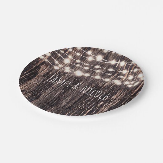 Rustic Bark Wood & String Lights Herfst Party Papieren Bordje (Gekanteld)