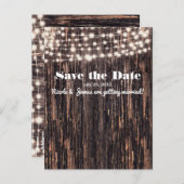 Rustic Bark Wood & String Lights Herfst Uitnodigin Aankondigingskaart (Voorkant / Achterkant)