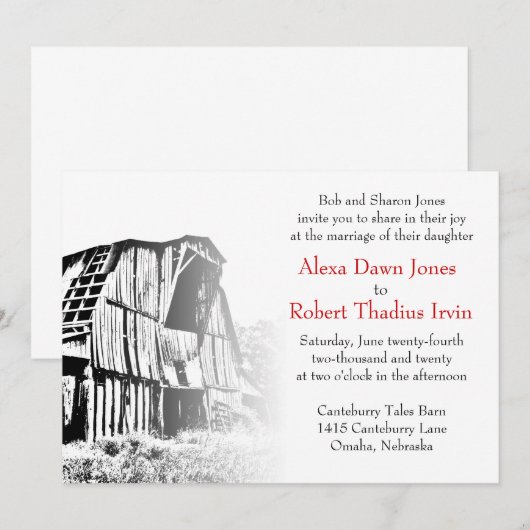 Rustic Barn 2 Wedding Uitnodiging (Voorkant / Achterkant)