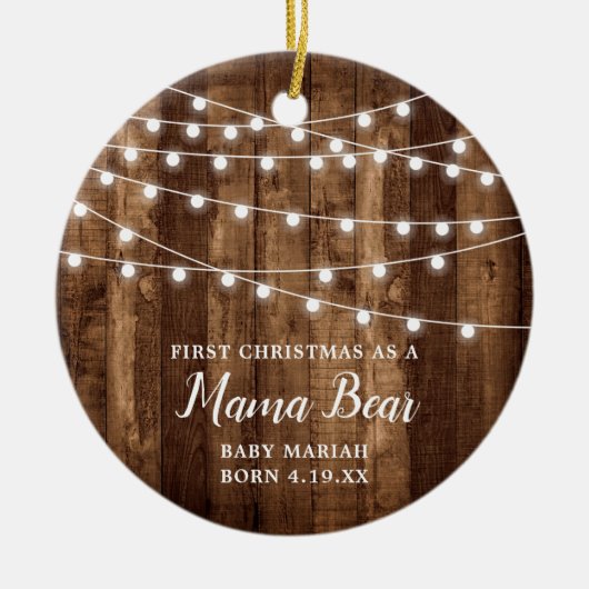 Rustic Barn - Aangepast Beer voor eerste kerstmamm Keramisch Ornament (Voorkant)