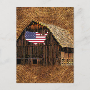 Rustic Barn American Flag Briefkaart