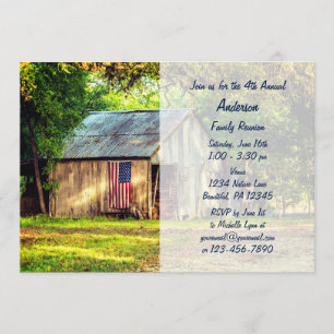 Rustic Barn American Flag Family Reunion Uitnodige Kaart