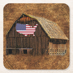 Rustic Barn American Flag Kartonnen Onderzetters