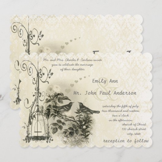 Rustic Barn  Birdcage Tortelduifjes Kaart (Voorkant / Achterkant)