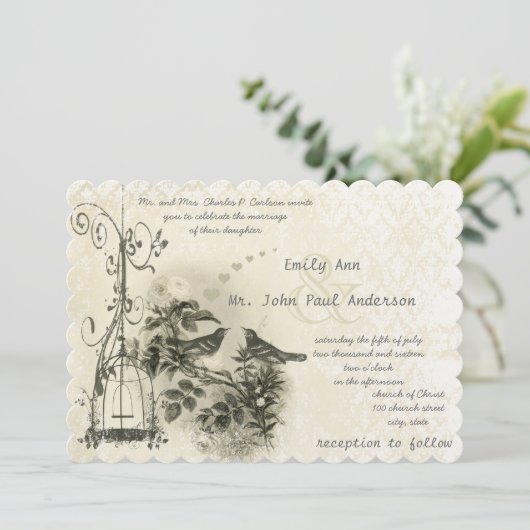 Rustic Barn  Birdcage Tortelduifjes Kaart (Staand voorkant)