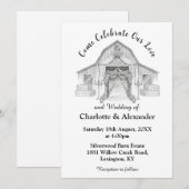 Rustic Barn Black and White Wedding Invitation Kaart (Voorkant / Achterkant)