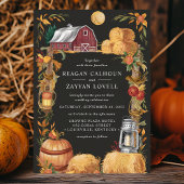 Rustic Barn Black Herfst Bloemen Lantaarn Huwelijk Kaart