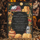Rustic Barn Black Herfst Bloemen Lantaarn Huwelijk Kaart