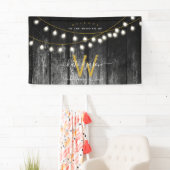 Rustic Barn Black Wood Gold String Lights Wedding Spandoek (Insitu)