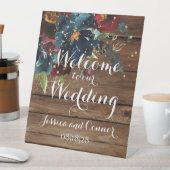 Rustic Barn Board Bourgondië Navy Welkom Huwelijk Reclamebord Met Voetstuk (Insitu)