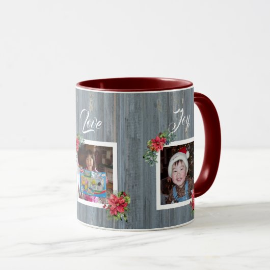 Rustic Barn Board en Poinsettia | 3 Familiefoto's Mok (Voorkant rechts)