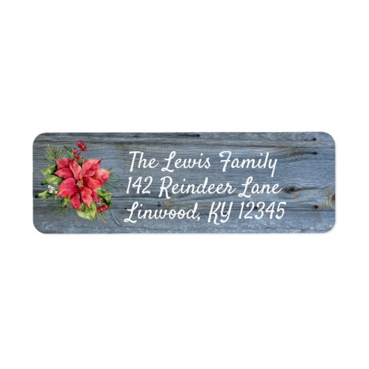 Rustic Barn Board en Poinsettia Etiket (Voorkant)