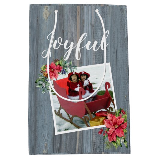 Rustic Barn Board en Poinsettia ~ Family Photo Medium Cadeauzakje (Voorkant)
