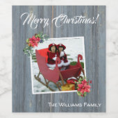 Rustic Barn Board en Poinsettia ~ Family Photo Wijn Etiket (Enkel label)