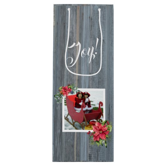 Rustic Barn Board en Poinsettias ~ Family Photo Wijn Cadeautas (Voorkant)