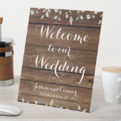 Rustic Barn Board Eucalyptus Greenery Welkom Reclamebord Met Voetstuk (Insitu)