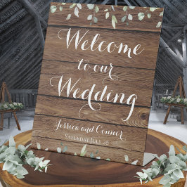 Rustic Barn Board Eucalyptus Greenery Welkom Reclamebord Met Voetstuk