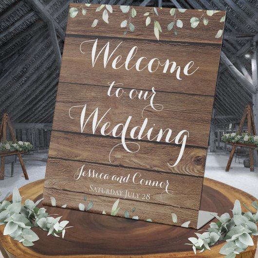 Rustic Barn Board Eucalyptus Greenery Welkom Reclamebord Met Voetstuk
