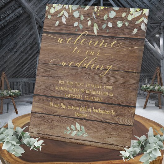 Rustic Barn Board Gold Welkom bij ons huwelijk Reclamebord Met Voetstuk