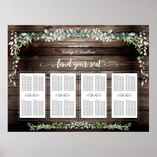 Rustic Barn Board Greenery 160 Guest Seating Poster (Voorkant)