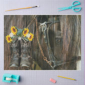 Rustic Barn Board Horse Cowboy Boots zonnebloemen Tissuepapier (Craft)