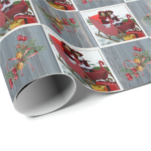 Rustic Barn Board, Pine Boughs and Family Photo Cadeaupapier