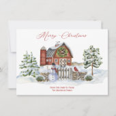 Rustic Barn Boerderij kerstbomen Snowman Feestdagenkaart (Voorkant)