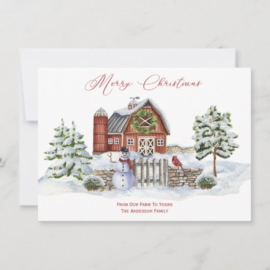 Rustic Barn Boerderij kerstbomen Snowman Feestdagenkaart (Voorkant)