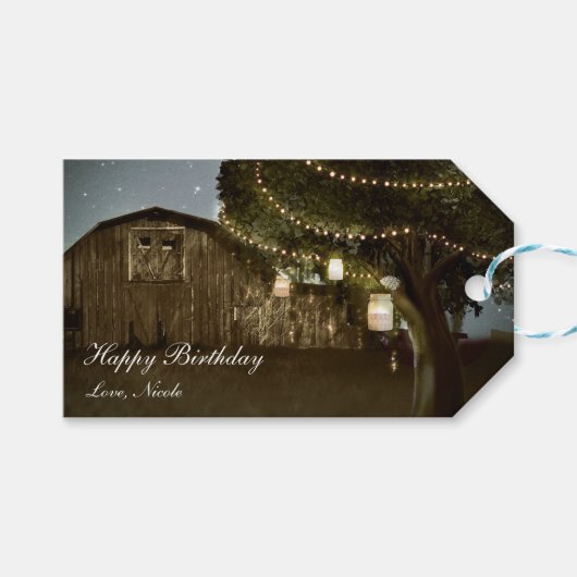 Rustic Barn & Boomlichten Huwelijks Cadeautag Cadeaulabel (Voorkant (Horizontaal))