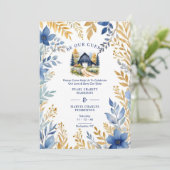 Rustic Barn Botanical Blue Leaves & Branches Frame Save The Date (Staand voorkant)