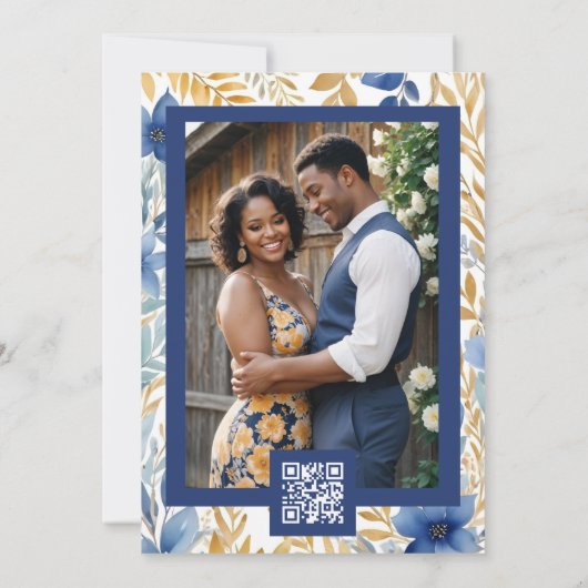 Rustic Barn Botanical Blue Leaves & Branches Frame Save The Date (Achterkant)