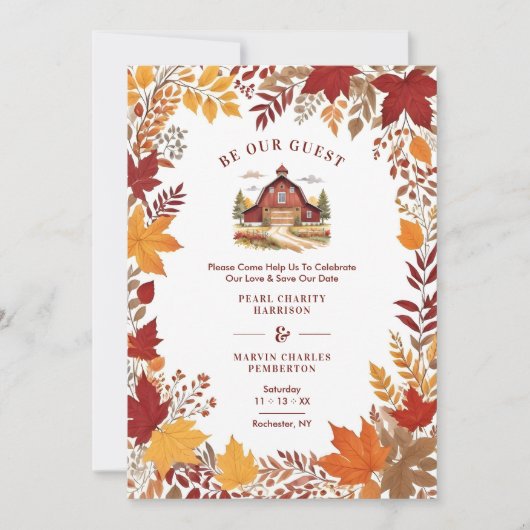 Rustic Barn Botanical Fall Leaves & Branches Frame Save The Date (Voorkant)