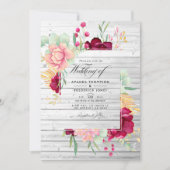 Rustic Barn Burgundy en Blush Floral Wedding Kaart (Voorkant)