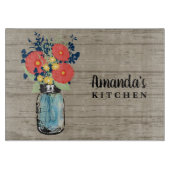 Rustic Barn Coral Gerber Daisy Mason Jar Monogram Snijplank (Voorkant)