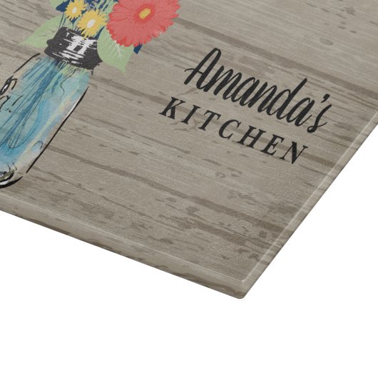 Rustic Barn Coral Gerber Daisy Mason Jar Monogram Snijplank (Hoek)