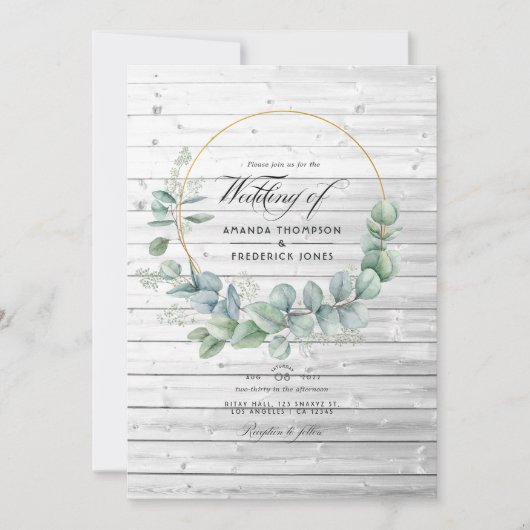 Rustic Barn Country Geometric Eucalyptus Wedding Kaart (Voorkant)