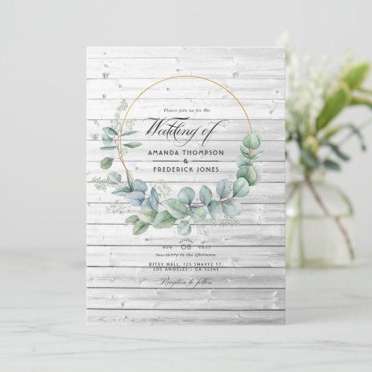 Rustic Barn Country Geometric Eucalyptus Wedding Kaart (Staand voorkant)