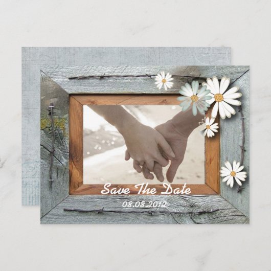 Rustic Barn Daisy Country Wedding Sla de datum op Aankondigingskaart (Voorkant / Achterkant)