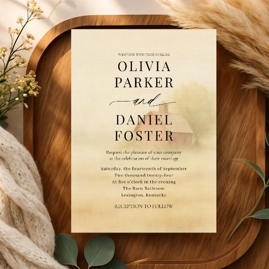 Rustic Barn Farmhouse Watercolor Wedding  Kaart