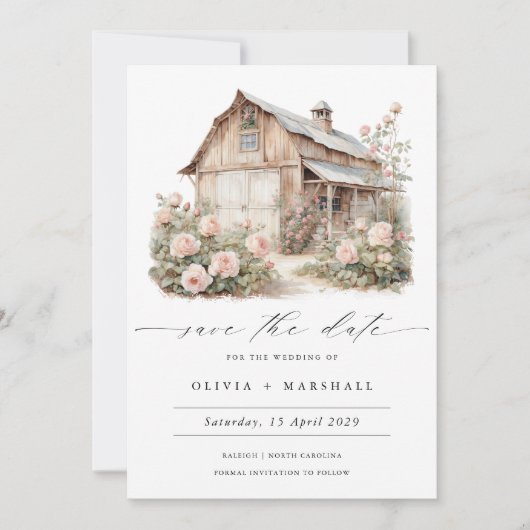 Rustic Barn Floral Country Save the Date (Voorkant)