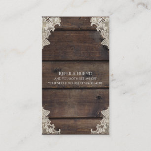 Rustic Barn Hout & Kant Elegant Verwijs een Vriend Aanbevelingskaartje